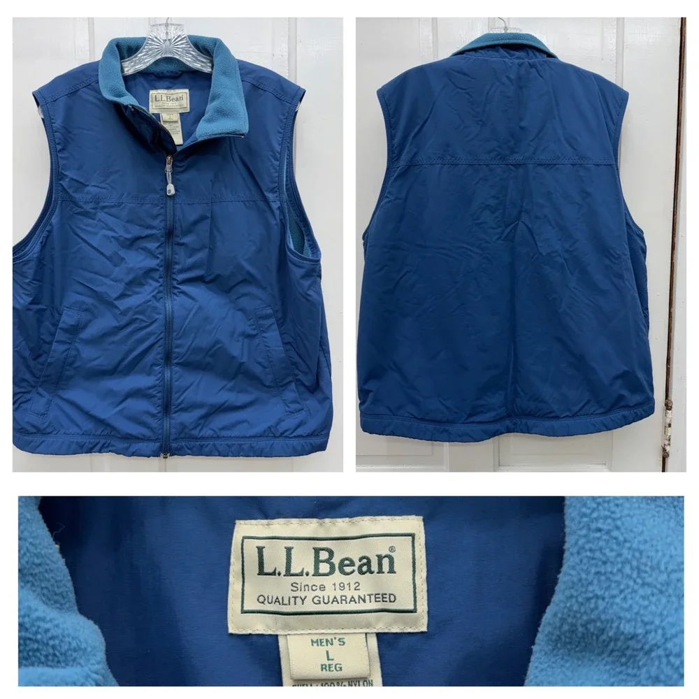 L.L. Bean blue fleece lined‎ vest men's large regular 0 BDR4